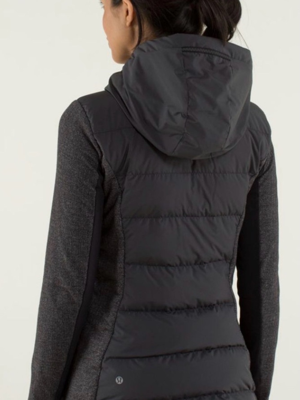 lululemon athletica black Herringbone Hooded Puffer Jacket in Black and Charcoal